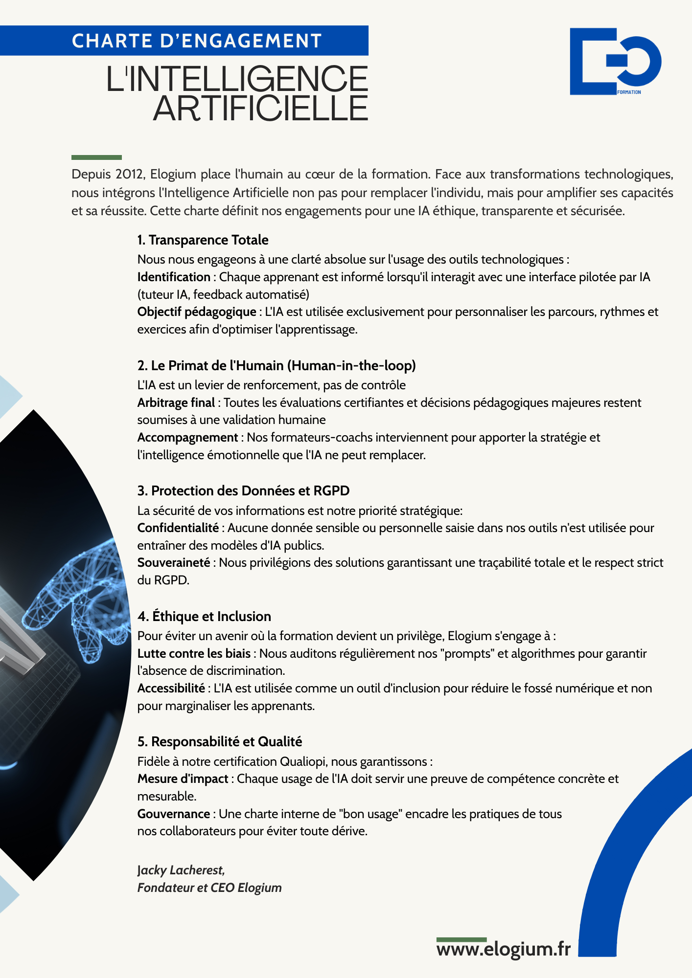 Charte d'engagement L'Intelligence Artificielle