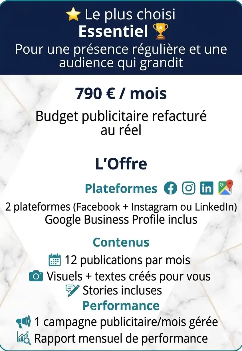 Essentiel<br />
Pour une présence régulière et une audience qui grandit<br />
790€ 