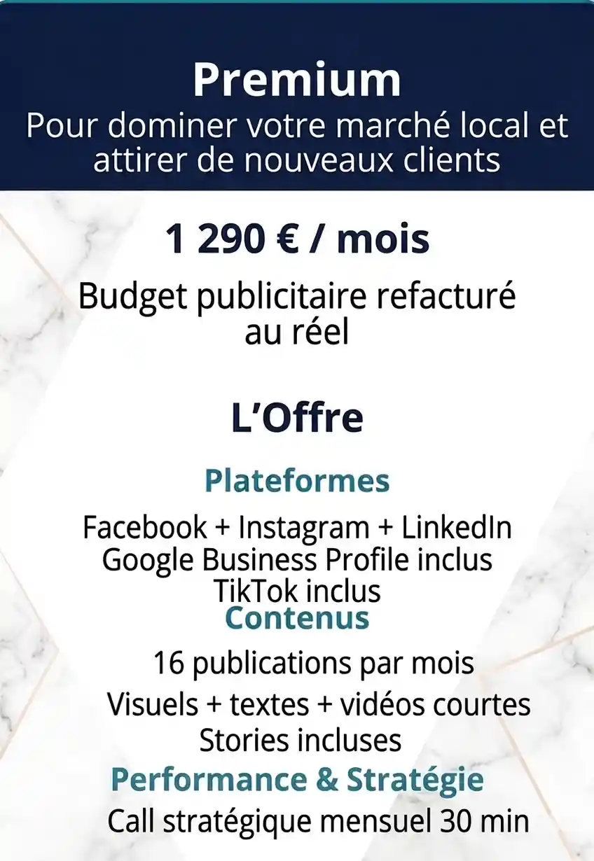 Premium<br />
Pour dominer votre marché local et attirer de nouveaux clients<br />
1 290€